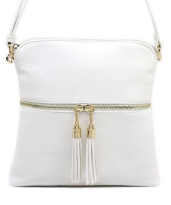 Fashion Zip Tassel Crossbody Bag LP062S WHITE